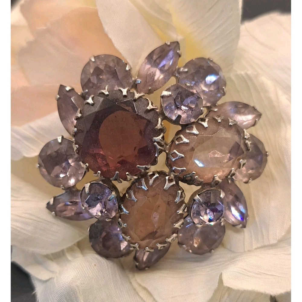 Vintage D&E Juliana Tiered Dome Brooch Amethyst Purple Art Glass